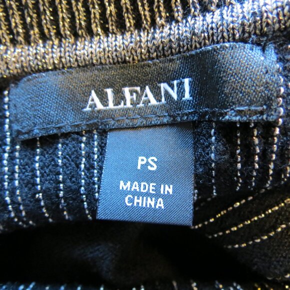 Alfani Black Sweater ¾ Sleeve Gold & Silver Accents Soft Size Petite Small - Picture 7 of 9